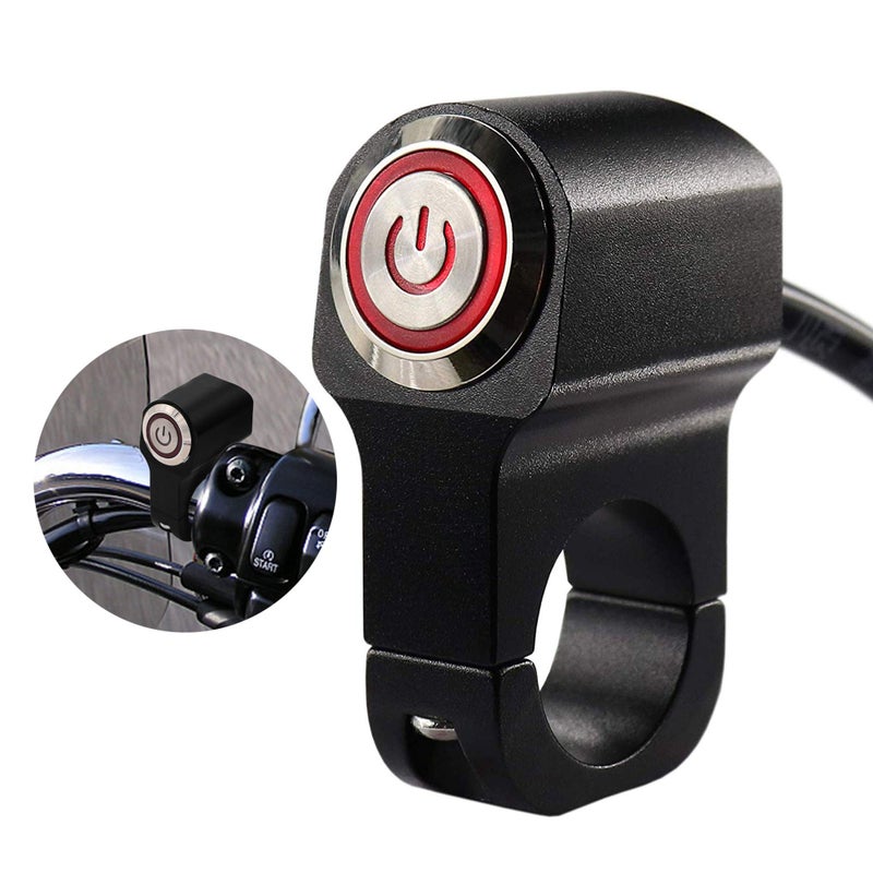 Jeemitery CNC Aluminum Motorcycle Handlebar Switch for 7/8" Bars, 12V 10A ON-Off Switch with Waterproof Rocker & LED Light (Red) for Fog Lights, Horn, Headlight - Image 1